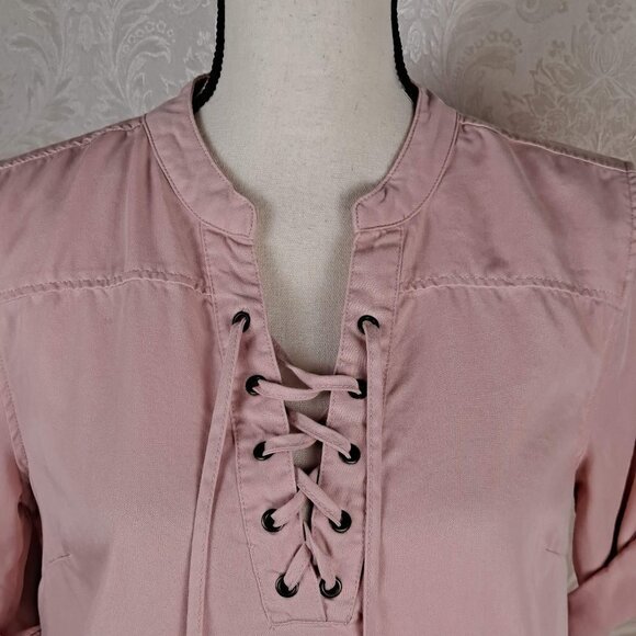 Philosphy Republic Clothing Size Small Pink Lace Up V-Neck Shift ShirttailDress - Picture 5 of 12